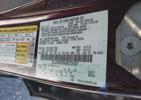 2017 Ford Fusion Se from USA, damaged, VIN 3FA6P0HD9HR372502